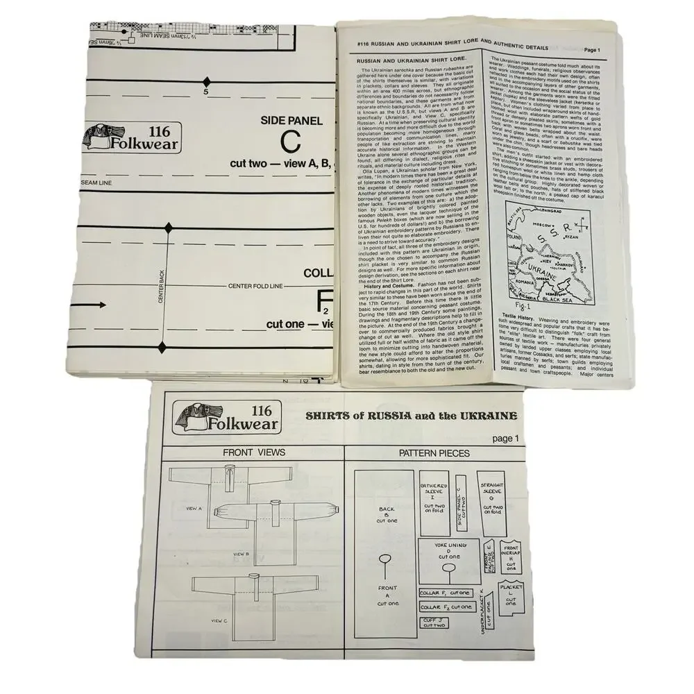 VTG Folkwear Pattern 116 SHIRTS OF RUSSIA & UKRAINE Unisex Size XS-XL UNCUT